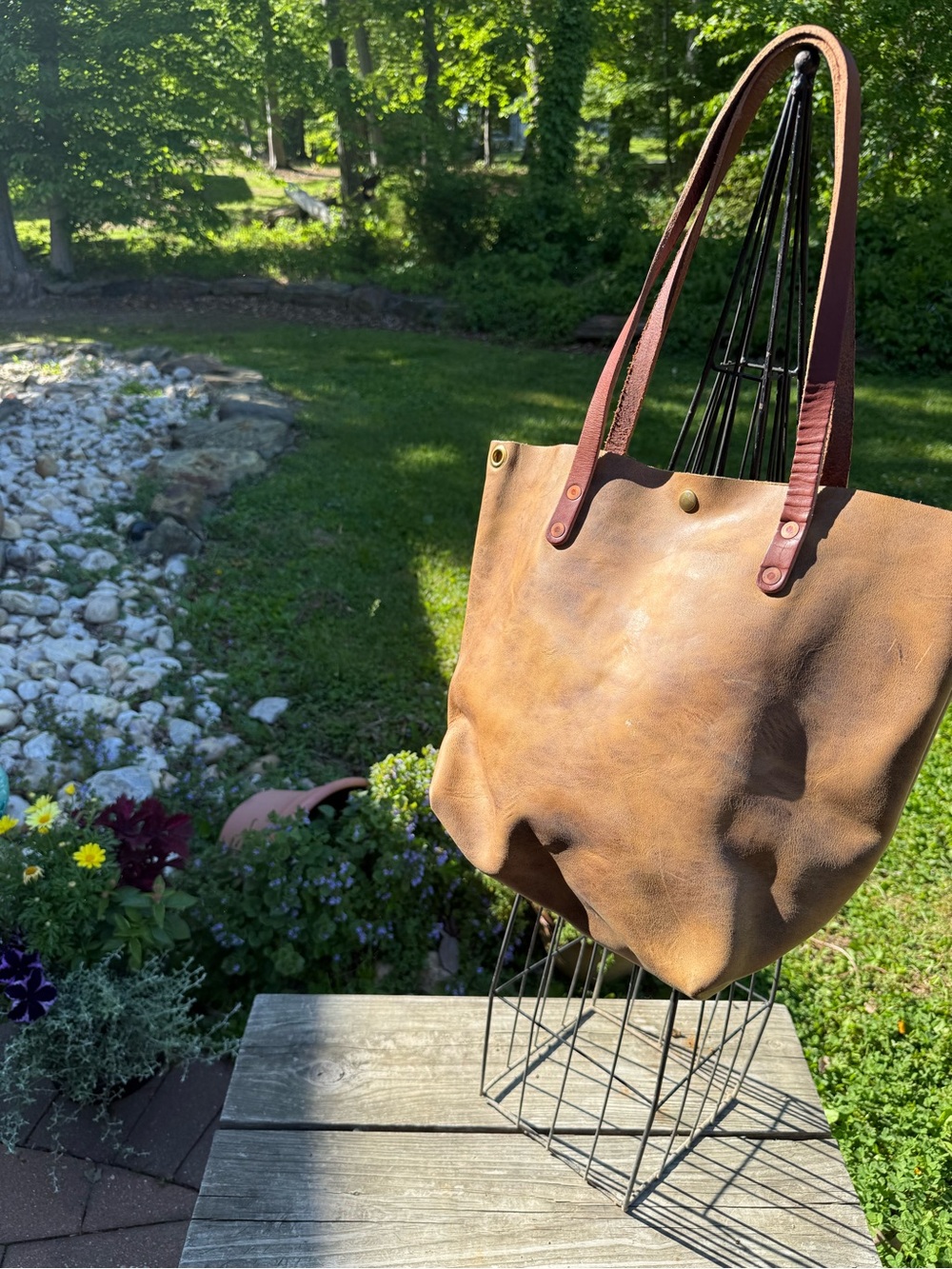 Handcrafted Crazy Horse Leather Tote with Contrasting Dark Handles